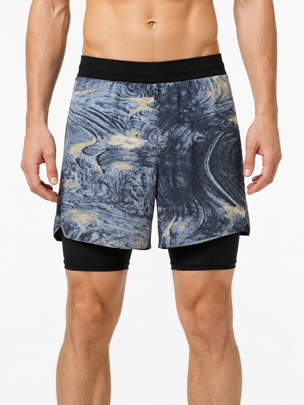 lululemon Mens The Lab Lined Running Shorts Marbled Print Size Medium Athleisure